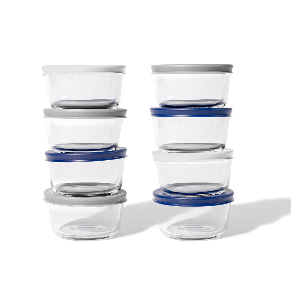 16 Piece (7oz) Round Glass Food Storage Container Set (8 Containers + 8 Lids) with Bonus Lids - Image 5
