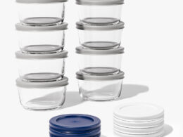16 Piece (7oz) Round Glass Food Storage Container Set (8 Containers + 8 Lids) with Bonus Lids