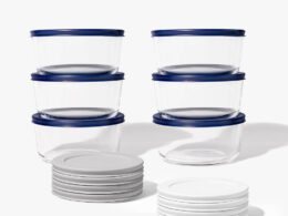12 Piece (4 Cup / 32oz) Round Glass Food Storage Container Set (6 Containers + 6 Lids) with Bonus Lids