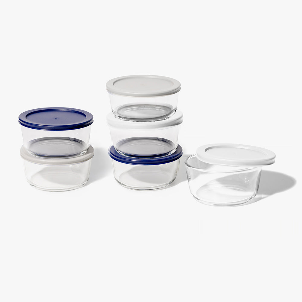 12 Piece (4 Cup / 32oz) Round Glass Food Storage Container Set (6 Containers + 6 Lids) with Bonus Lids - Image 2