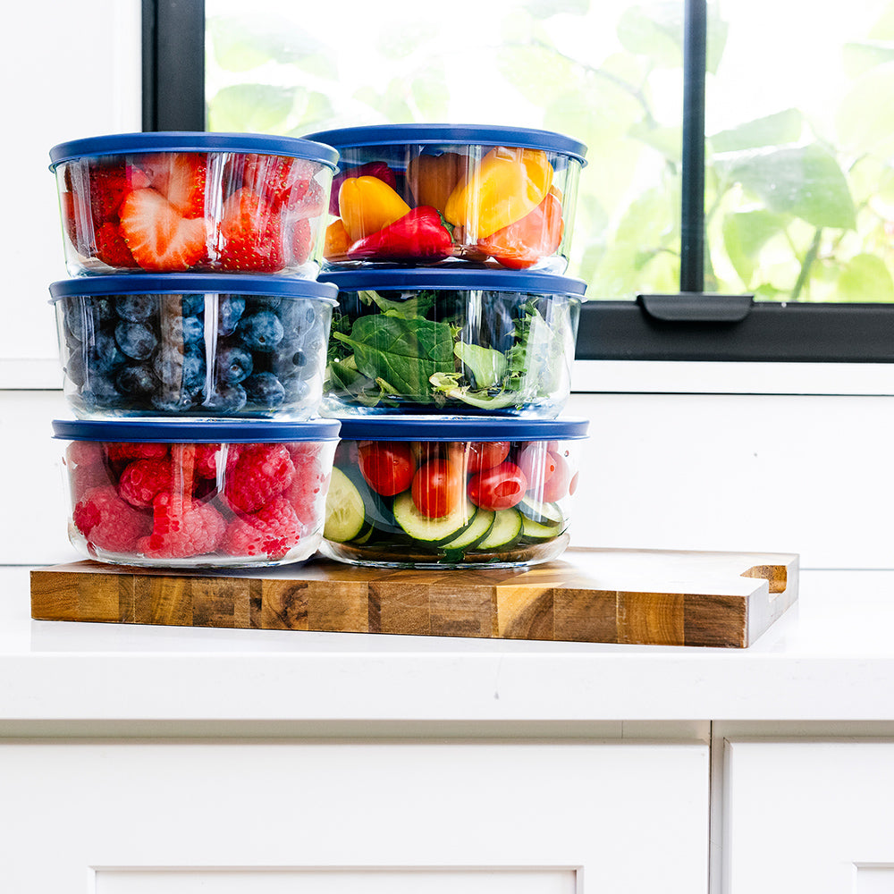 12 Piece (4 Cup / 32oz) Round Glass Food Storage Container Set (6 Containers + 6 Lids) with Bonus Lids - Image 5