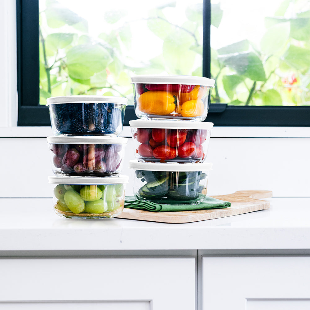 12 Piece (2 Cup / 16oz) Round Glass Food Storage Container Set (6 Containers + 6 Lids) with Bonus Lids - Image 2