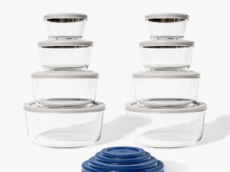 16 Piece Round Nest Space-Saving Glass Storage Container Set (8 Containers + 8 Lids) With Bonus Lids