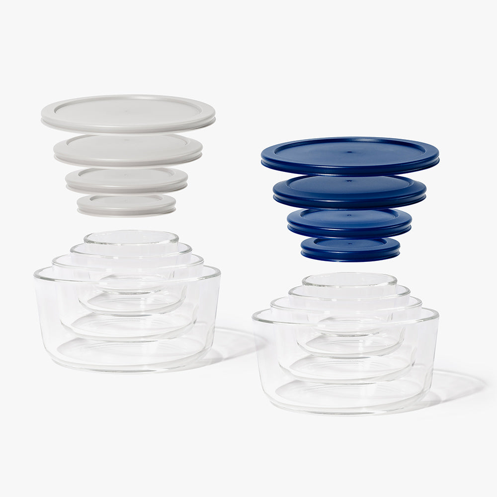 16 Piece Round Nest Space-Saving Glass Storage Container Set (8 Containers + 8 Lids) With Bonus Lids - Image 2