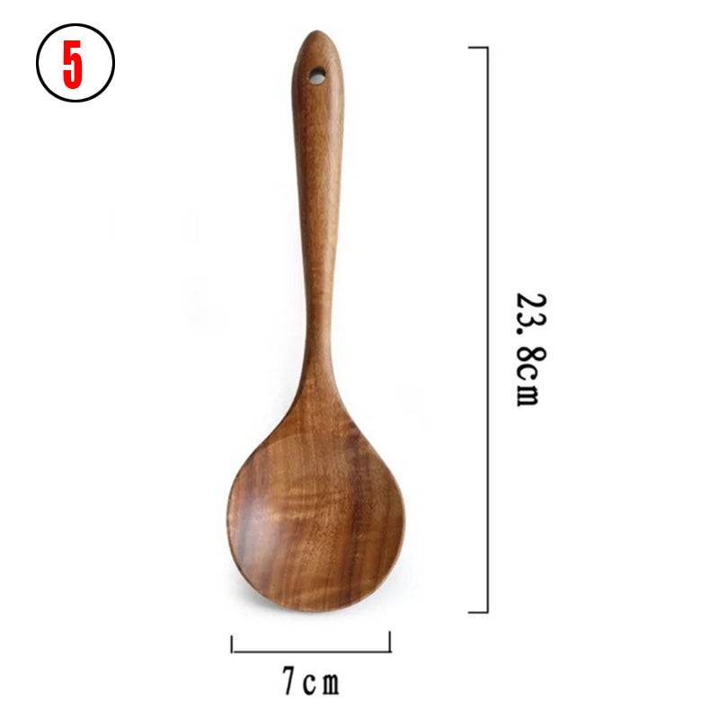Teak Natural Thai Wood Tableware Spoon Ladle Turner Kitchen Tool Set - Image 14