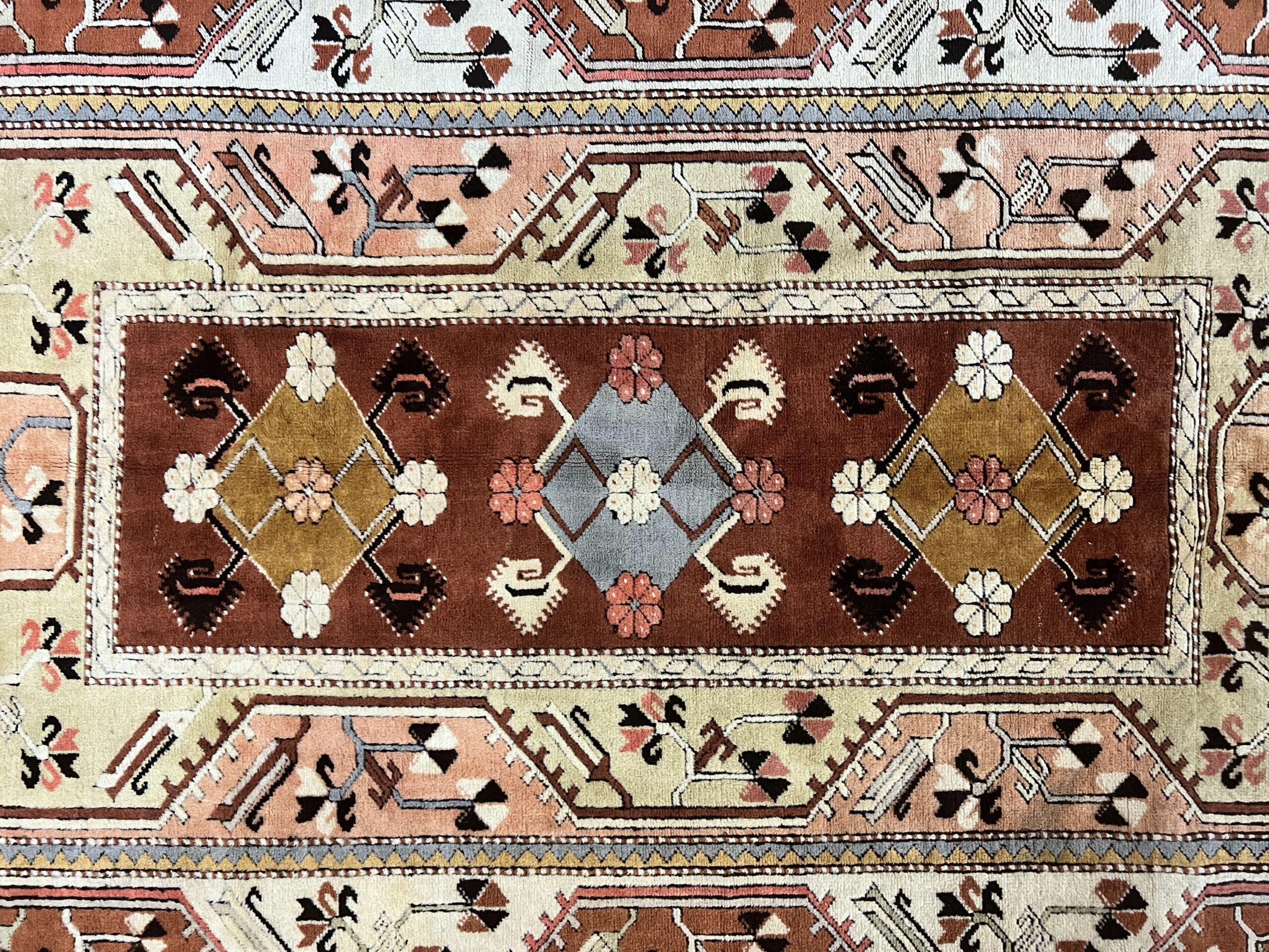 Turkish Rug 7x10, Wool Hand Knotted Vintage Carpet, Geometric Kazak Pattern - Image 3