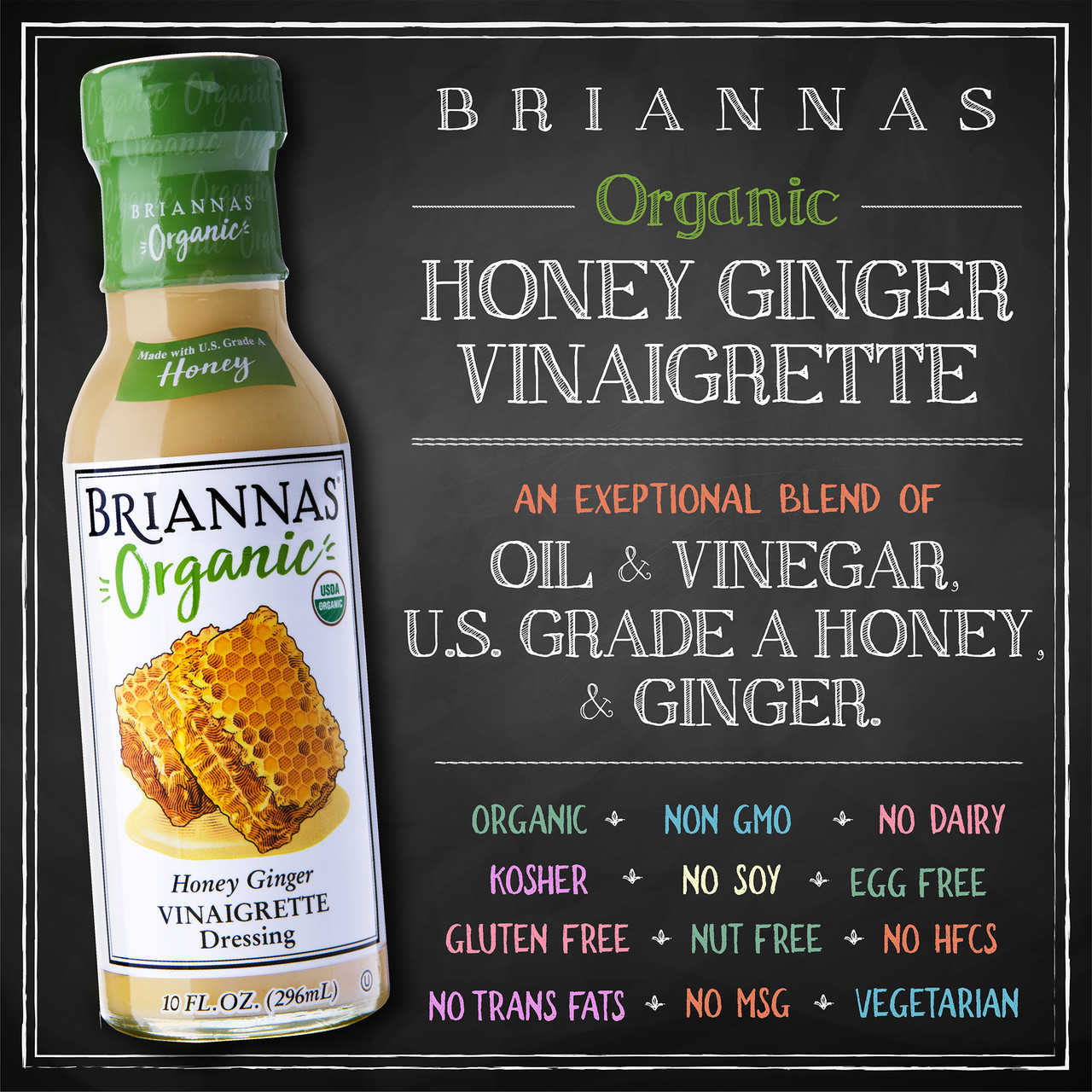 Brianna's Organic Honey Ginger Vinaigrette Dressing 10 oz (Pack of 6) - Image 4