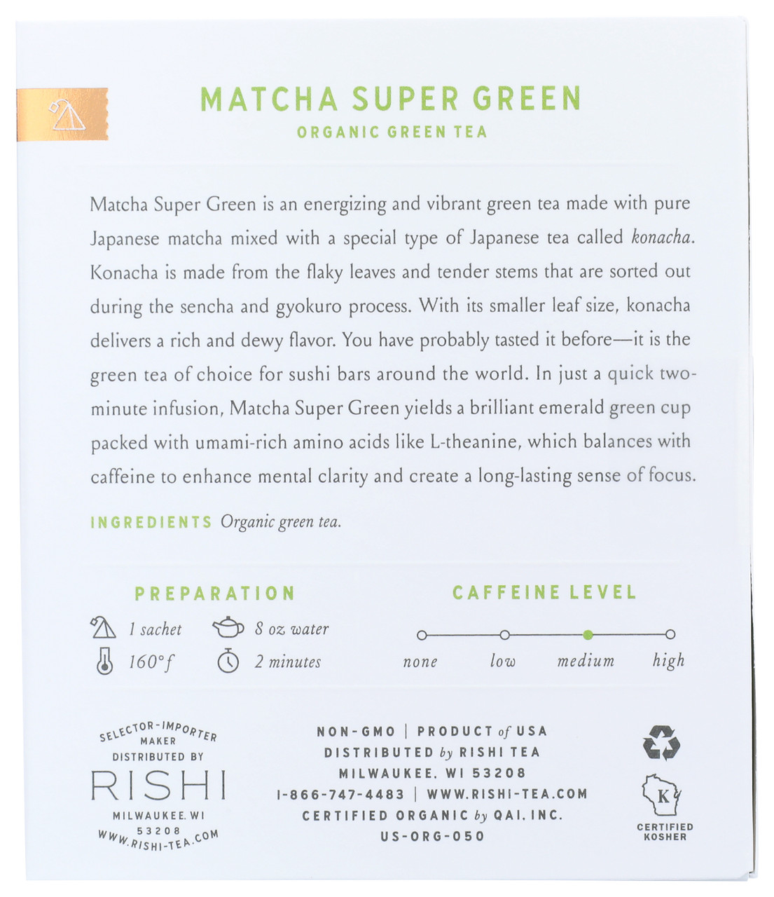 Rishi Tea Matcha Super Green (6x15 BAG) - Image 2