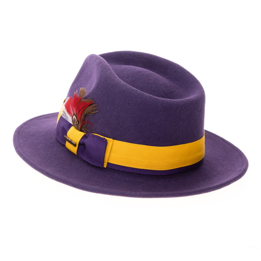 Grayson Fedora Crushable 100 % Australian Wool Traveler Two Tone Purple And Gold Bottom Hat - Image 3