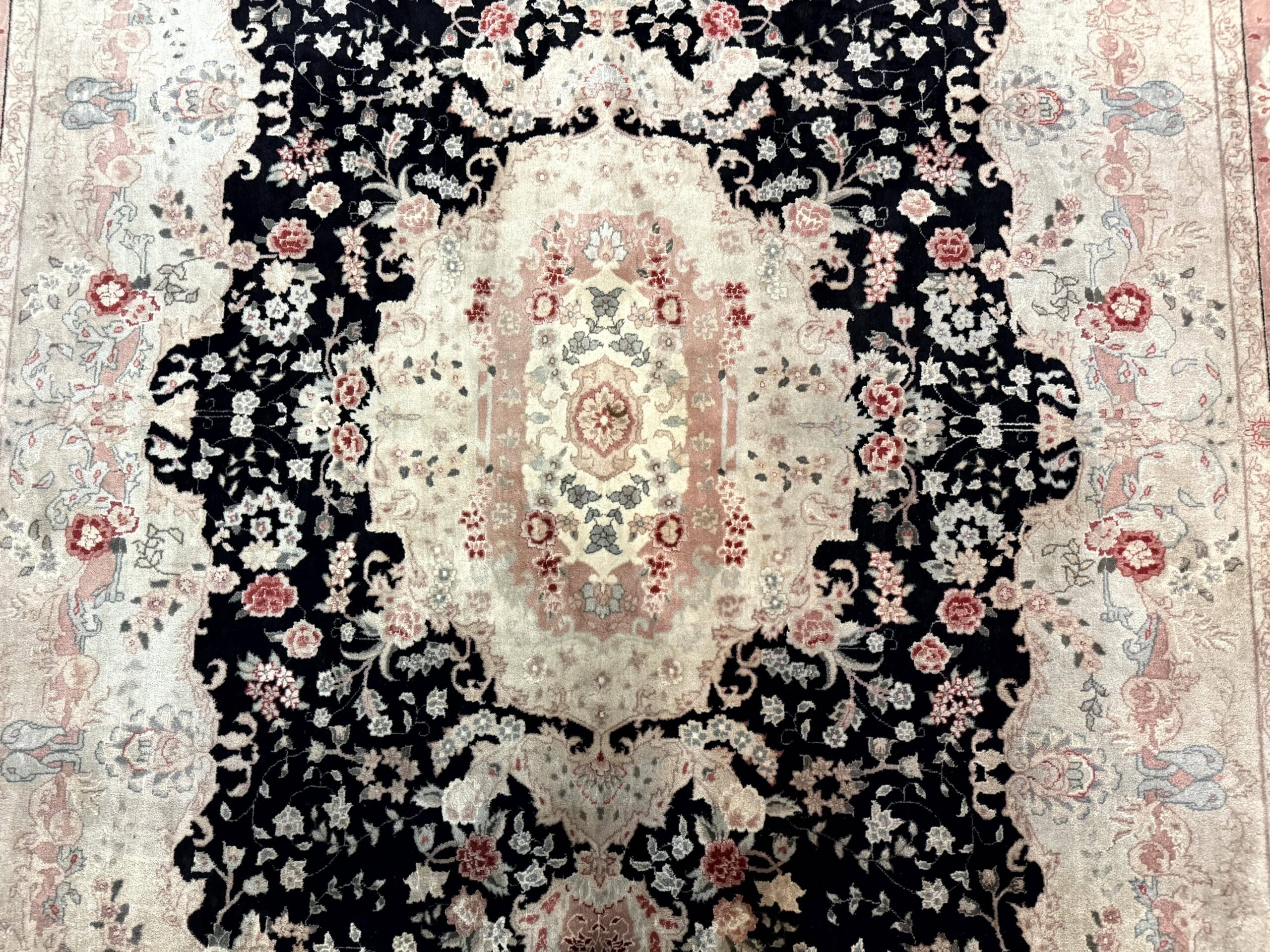 Pak Persian Tabriz Rug 8.6 x 11.6, Black Pink, Traditional Elegant Formal Oriental Carpet, Dining Room Rug, Fine 225 KPSI - Image 4