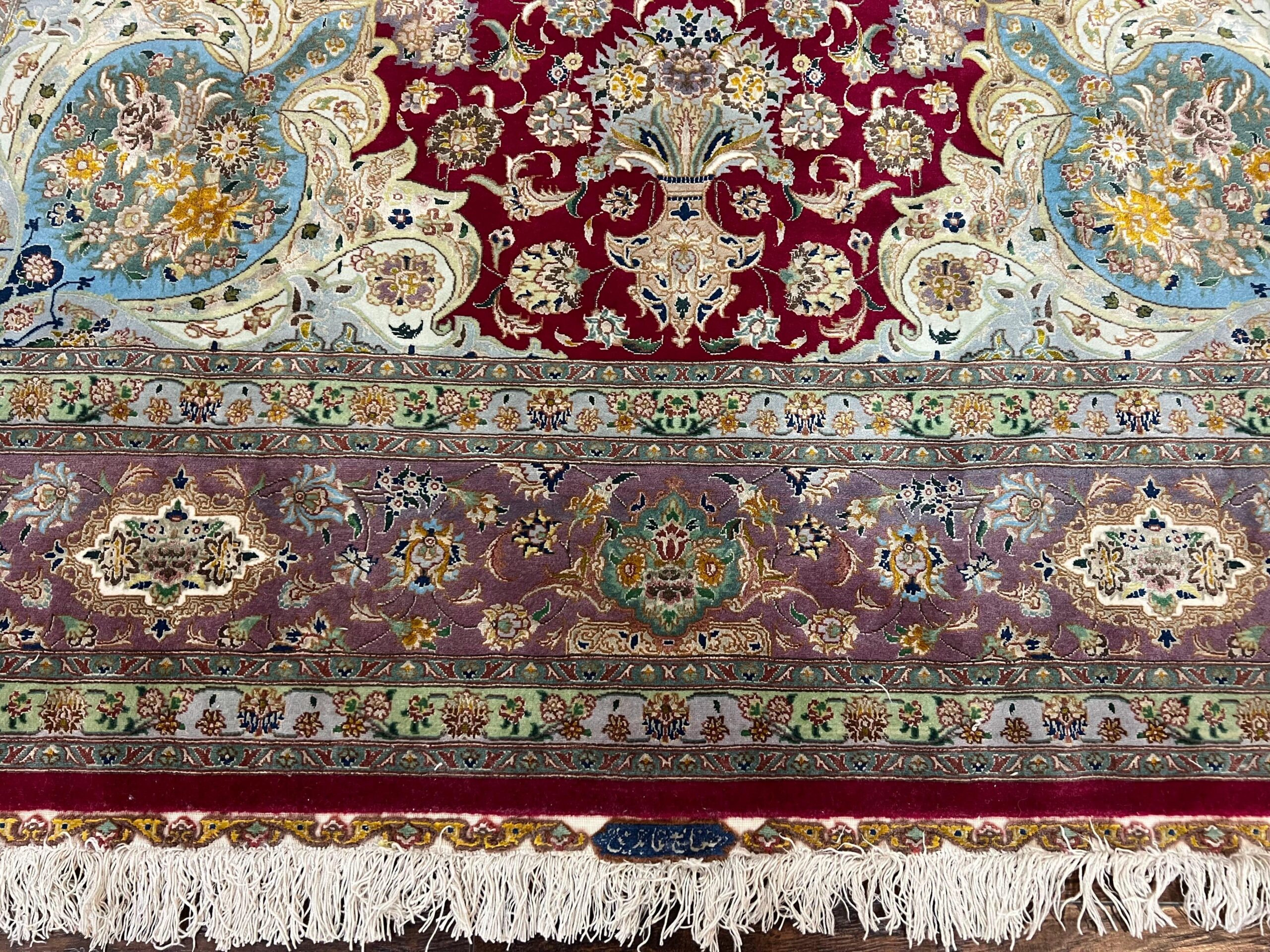 Stunning Persian Tabriz Rug 5x7, Signed by Masterweaver, Maroon, Floral Medallion, Ultra Fine 70 Raj 625 KPSI, Kork Wool Silk Foundation, Handmade - Image 5