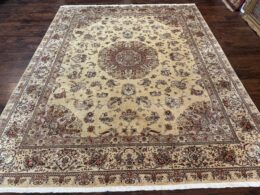 Sino Persian Rug 8x10, Wool and Silk Highlights, 290 KPSI, Floral Medallion