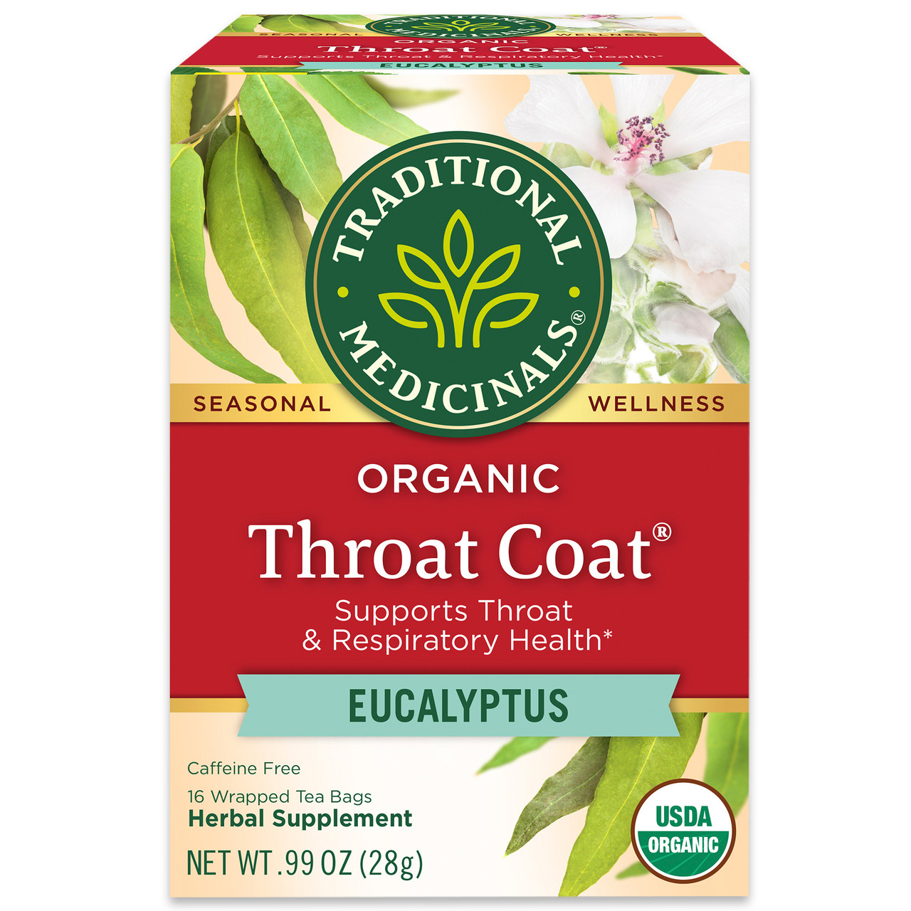 Traditional Medicinals Organic Eucalyptus Throat Coat 16 Tea Bags (Pack of 6 Boxes)