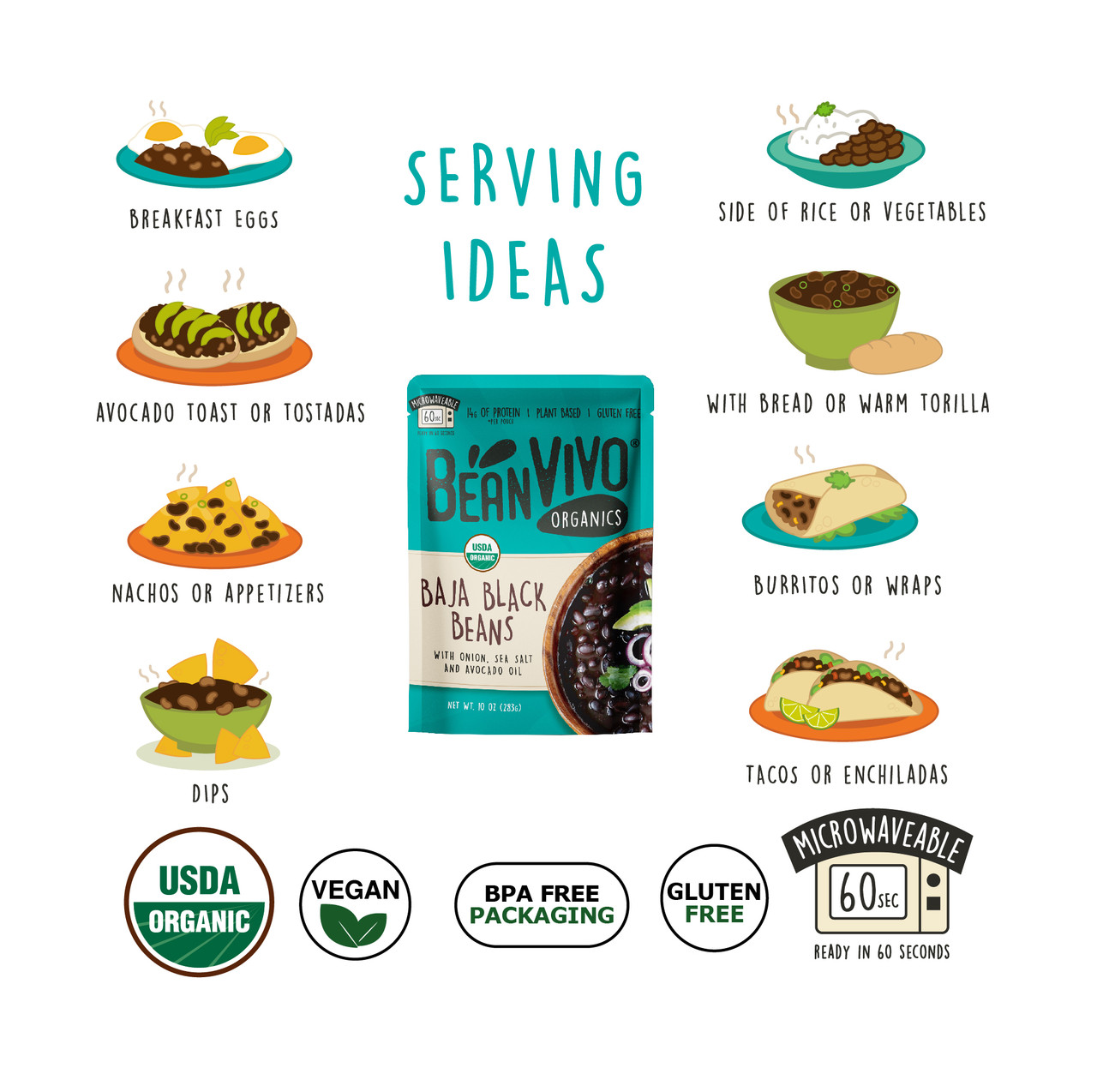 BeanVivo Organic Baja Black Beans with Onion, Sea Salt, & Avocado Oil 10 oz (Pack of 6) - Image 3