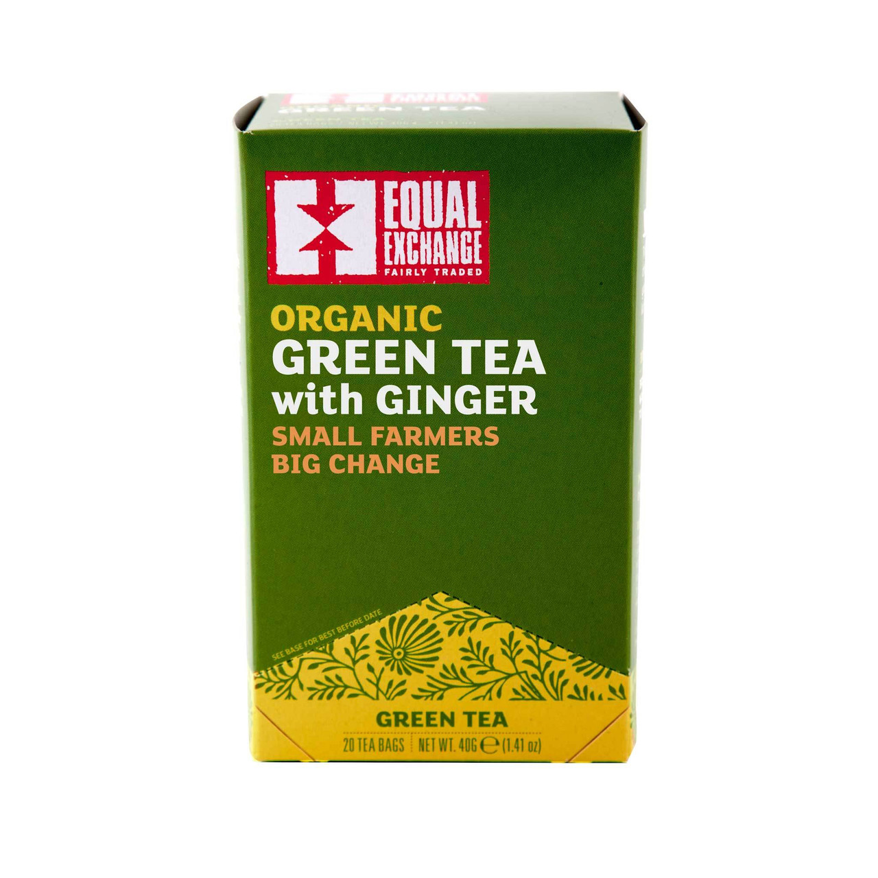 Equal Exchange Organic Green Tea with Ginger 20 Tea Bags (Pack of 6 Boxes)