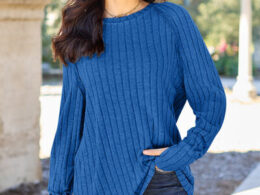 Basic Bae Full Size Ribbed Round Neck Long Sleeve Knit Top