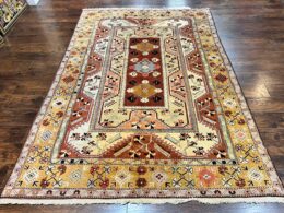 Turkish Rug 7x10, Wool Hand Knotted Vintage Carpet, Geometric Kazak Pattern