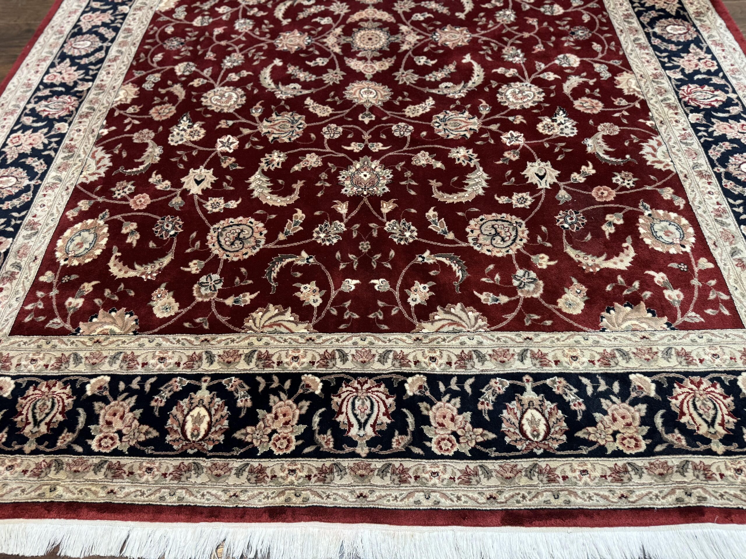 Maroon Persian Area Rug 8x10, Floral Allover, Pak Persian, Wool and Silk Highlights, Traditional Oriental Carpet - Image 5