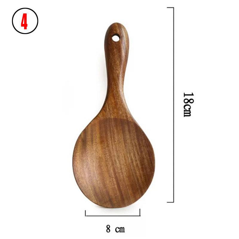 Teak Natural Thai Wood Tableware Spoon Ladle Turner Kitchen Tool Set - Image 3