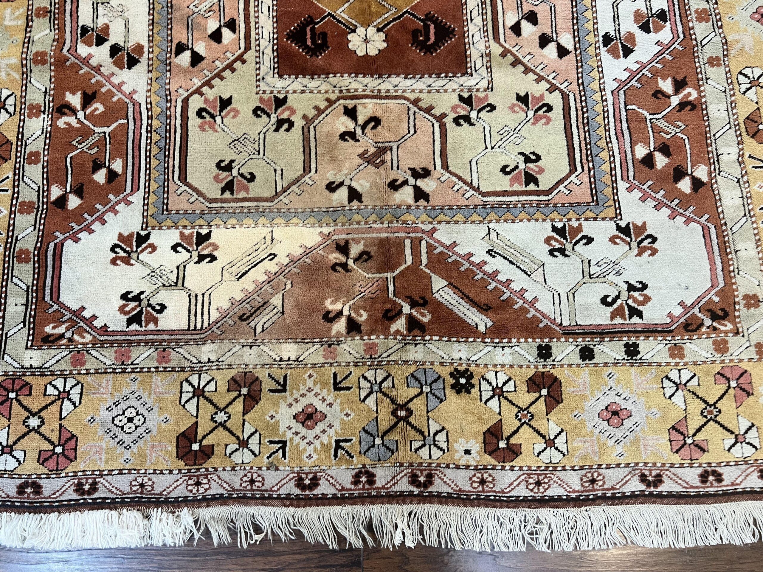 Turkish Rug 7x10, Wool Hand Knotted Vintage Carpet, Geometric Kazak Pattern - Image 4