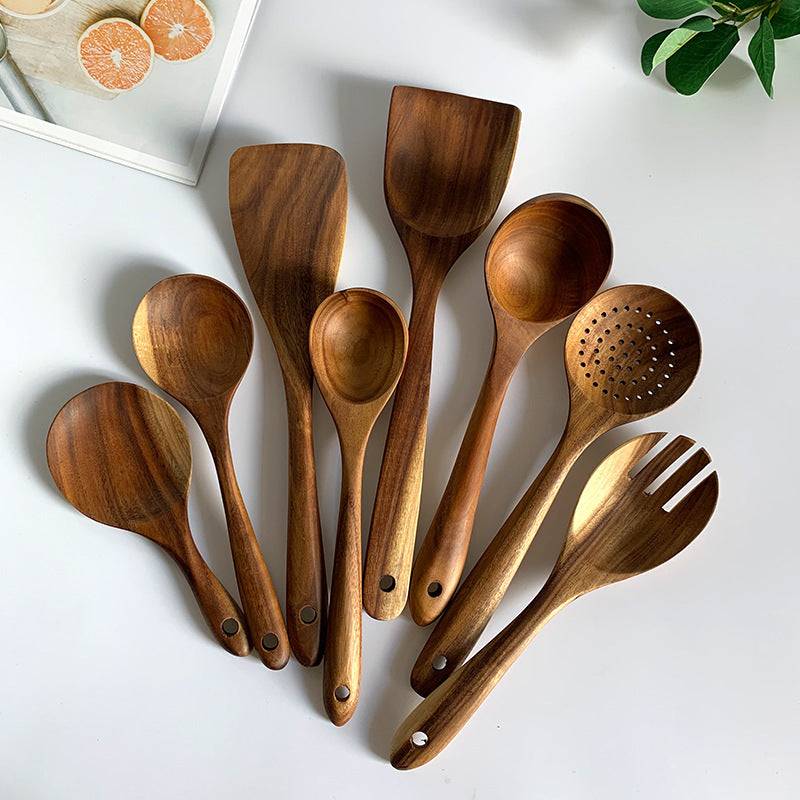 Teak Natural Thai Wood Tableware Spoon Ladle Turner Kitchen Tool Set - Image 2
