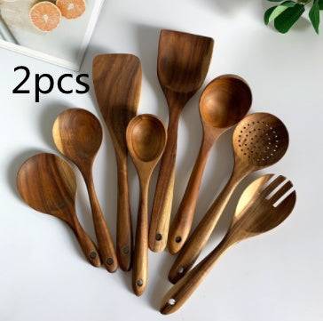 Teak Natural Thai Wood Tableware Spoon Ladle Turner Kitchen Tool Set - Image 20