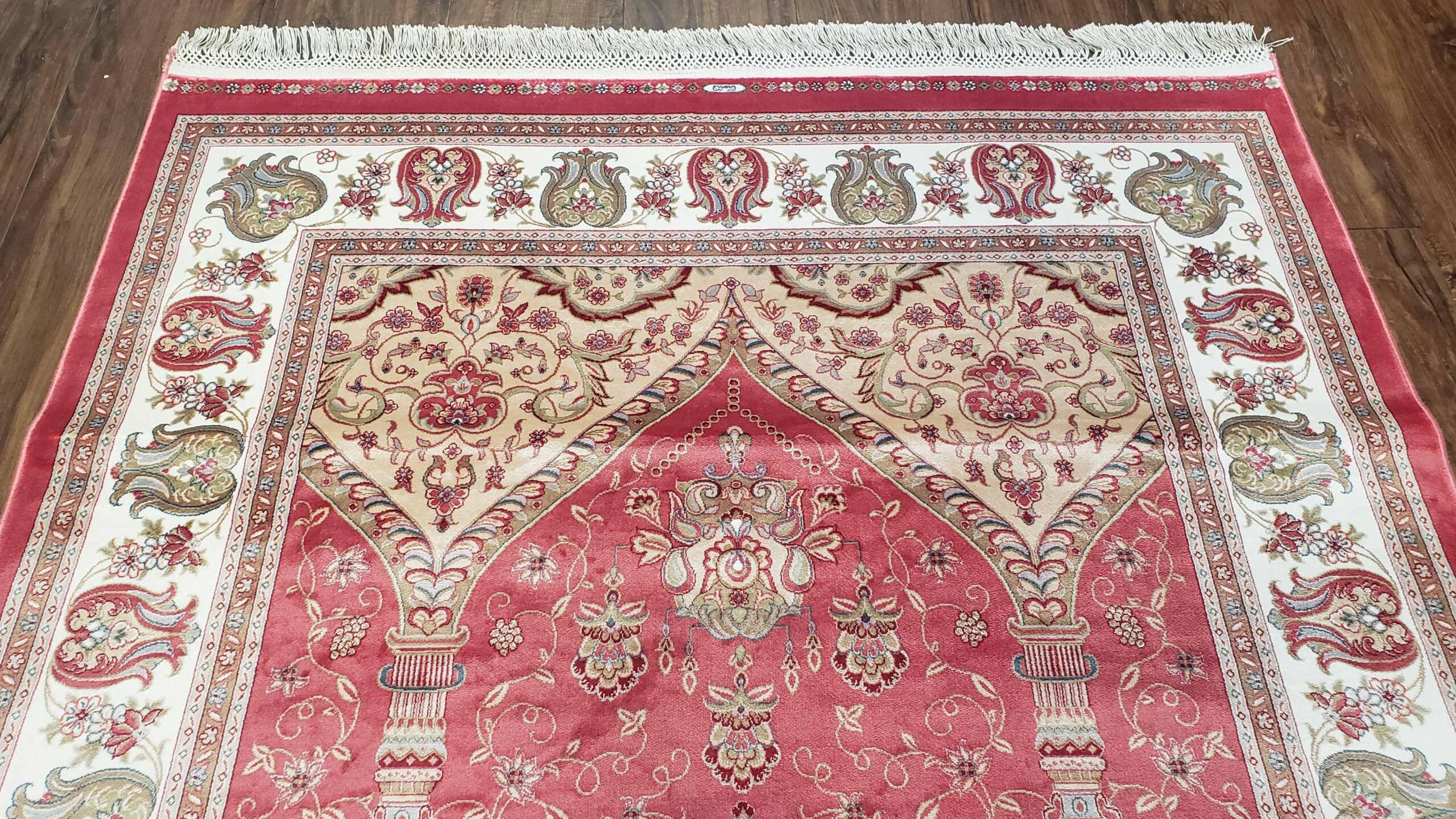 4 x 6 Silk Carpet Red, Traditional Oriental Rug 4x6, Flower Vase Columns, Turkish Rug New, High Quality, Bamboo Silk, Area Rug - Image 4