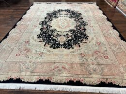 Pak Persian Tabriz Rug 8.6 x 11.6, Black Pink, Traditional Elegant Formal Oriental Carpet, Dining Room Rug, Fine 225 KPSI
