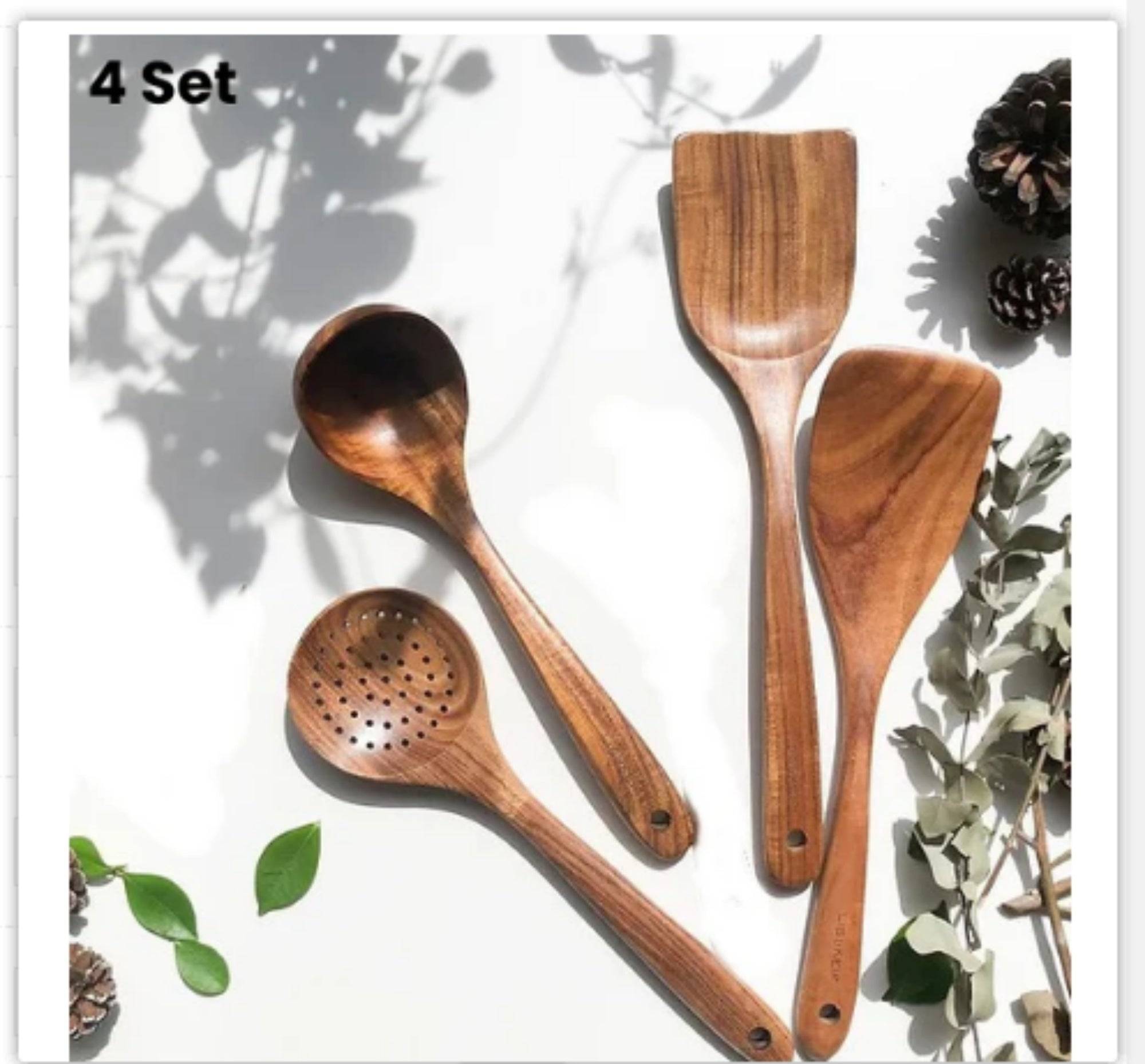 Teak Natural Thai Wood Tableware Spoon Ladle Turner Kitchen Tool Set - Image 13