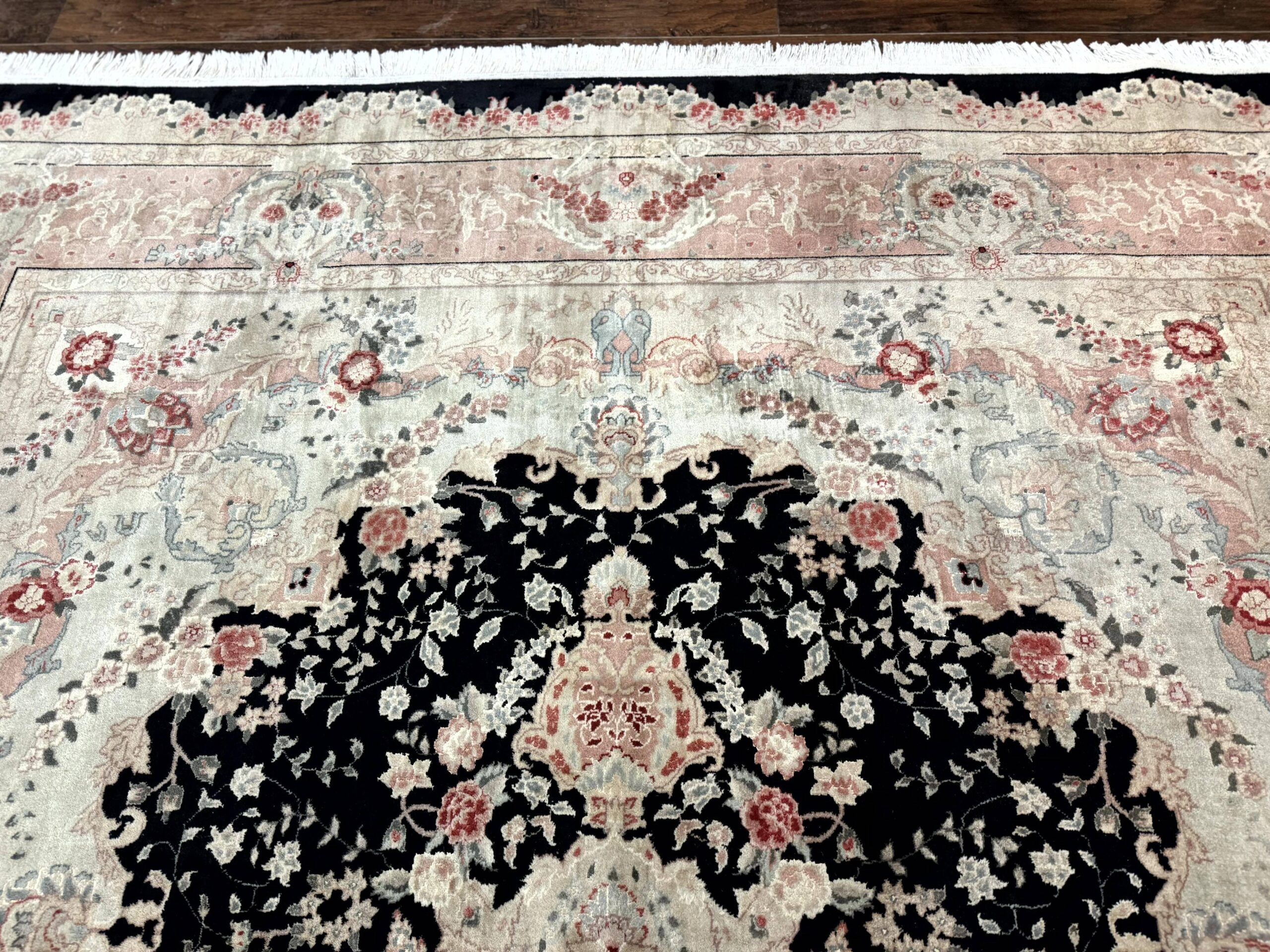 Pak Persian Tabriz Rug 8.6 x 11.6, Black Pink, Traditional Elegant Formal Oriental Carpet, Dining Room Rug, Fine 225 KPSI - Image 3