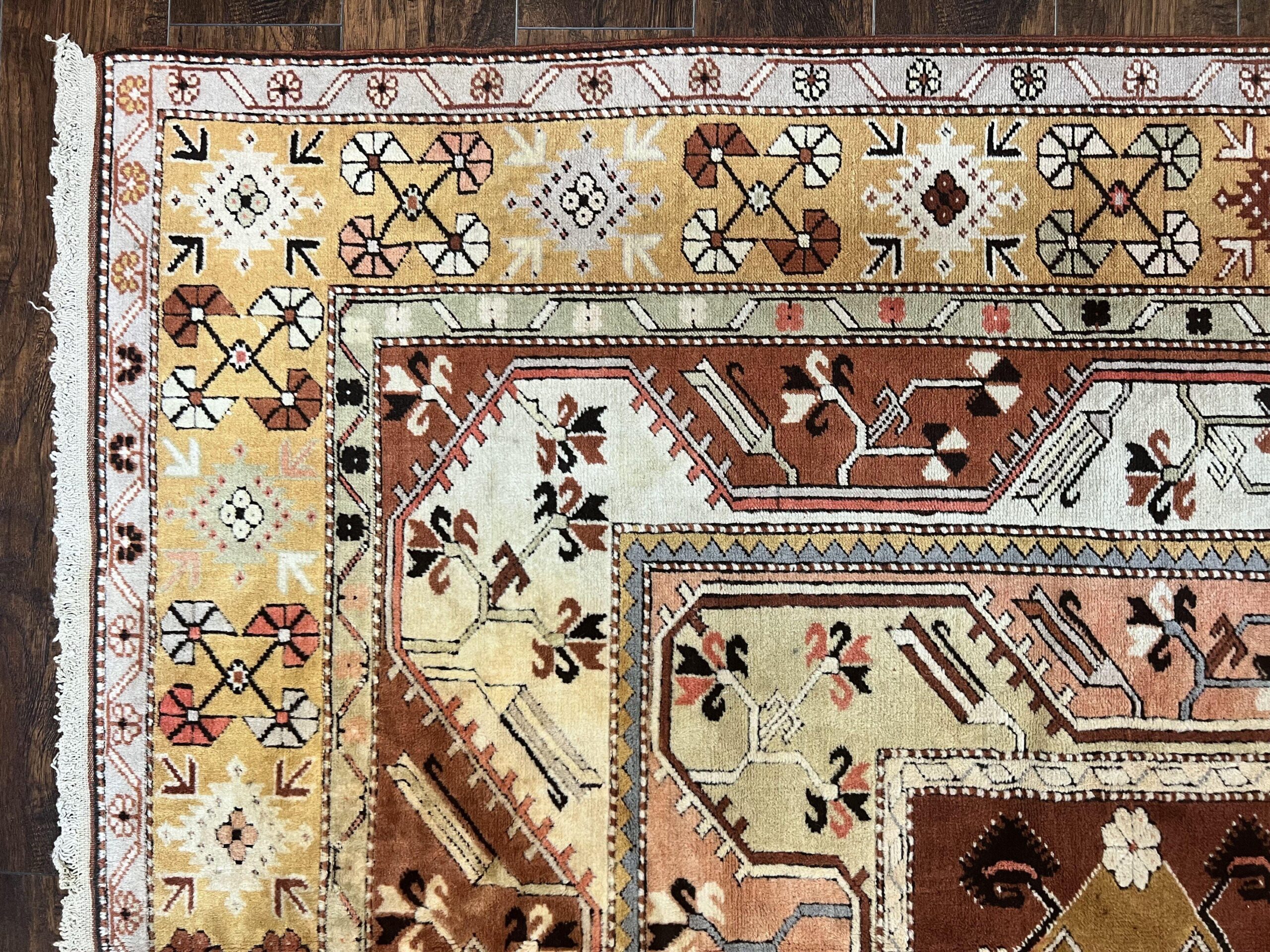 Turkish Rug 7x10, Wool Hand Knotted Vintage Carpet, Geometric Kazak Pattern - Image 5