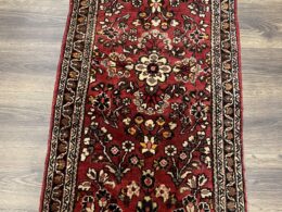 Small Persian Sarouk Rug 2x4 ft, Allover Floral Pattern, Red Black Cream, Hand Knotted Wool Traditional Oriental Carpet, Antique Persian Rug 2 x 4