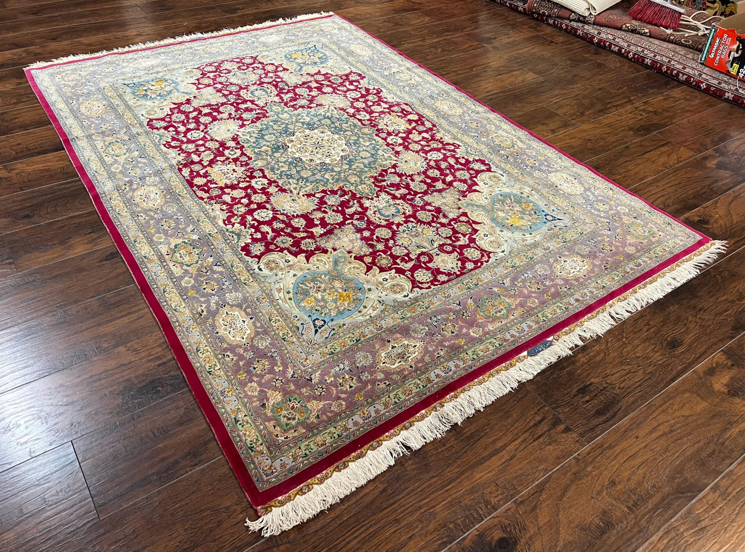 Stunning Persian Tabriz Rug 5x7, Signed by Masterweaver, Maroon, Floral Medallion, Ultra Fine 70 Raj 625 KPSI, Kork Wool Silk Foundation, Handmade - Image 2