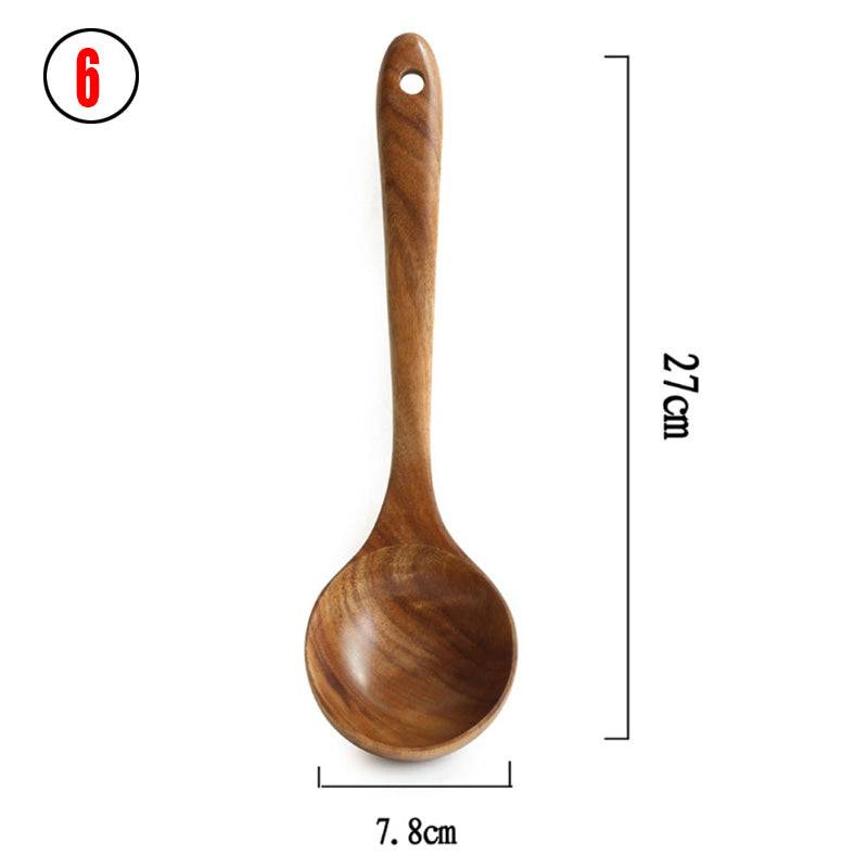 Teak Natural Thai Wood Tableware Spoon Ladle Turner Kitchen Tool Set - Image 15