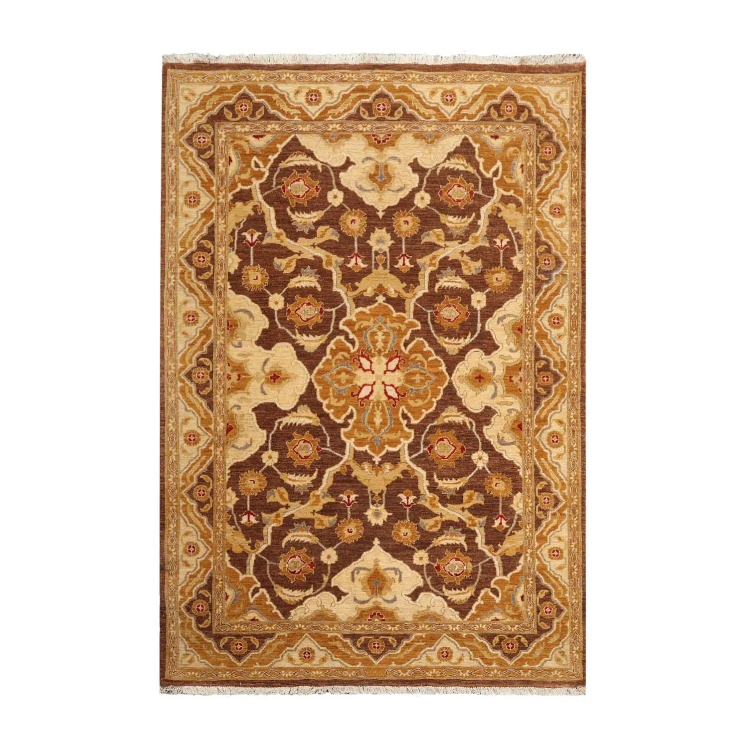6'1''x9'3'' Hand Knotted 100% Wool Peshawar Traditional Oriental Area Rug Brown, Beige Color - Image 3
