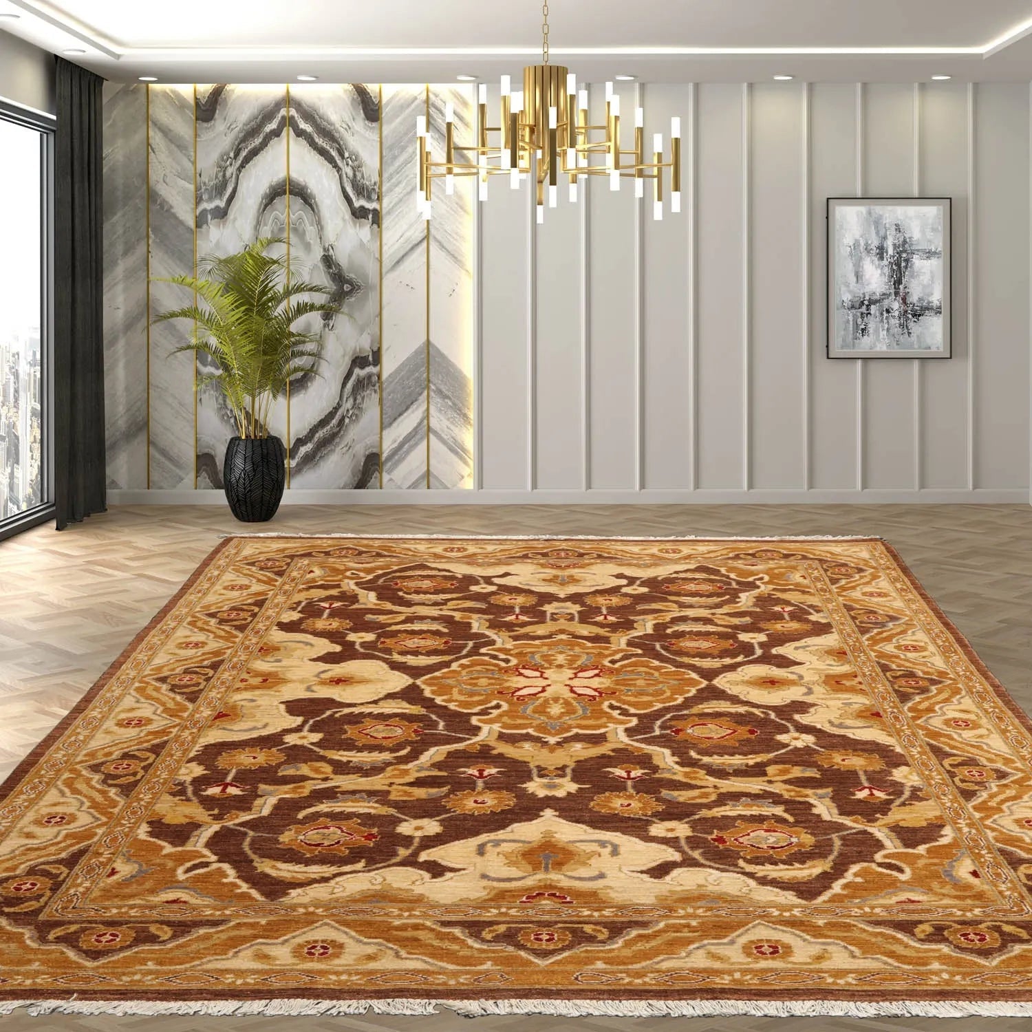 6'1''x9'3'' Hand Knotted 100% Wool Peshawar Traditional Oriental Area Rug Brown, Beige Color - Image 2