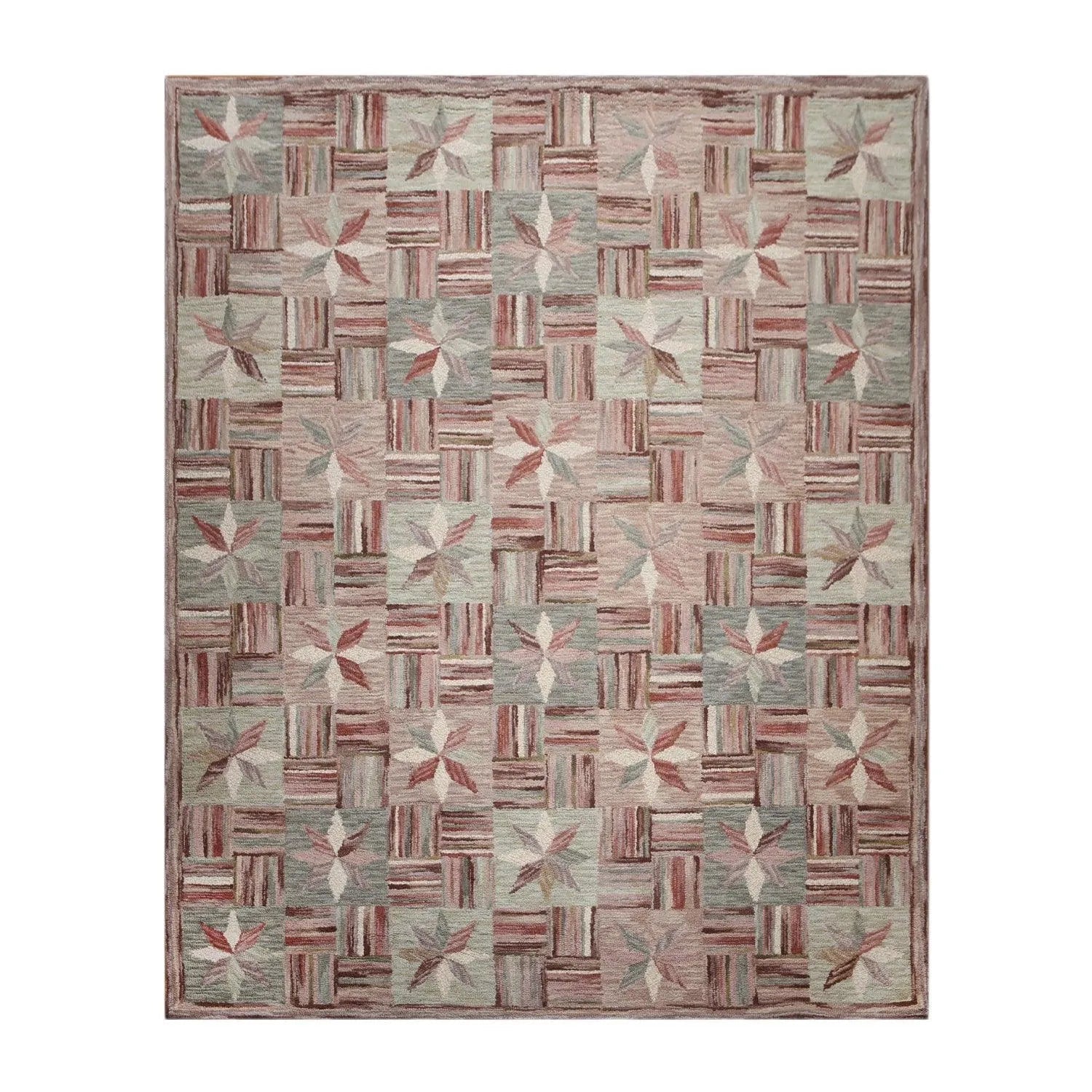8'x10' Beige, Rust, Gray, Rose, Multi Color Hand Tufted Oriental Wool Rug - Image 2