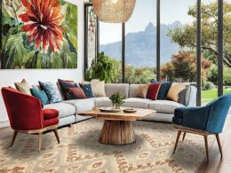 8' x 10' Modern Hand Knotted Ikat Wool Full Pile Oriental Area Rug Ivory