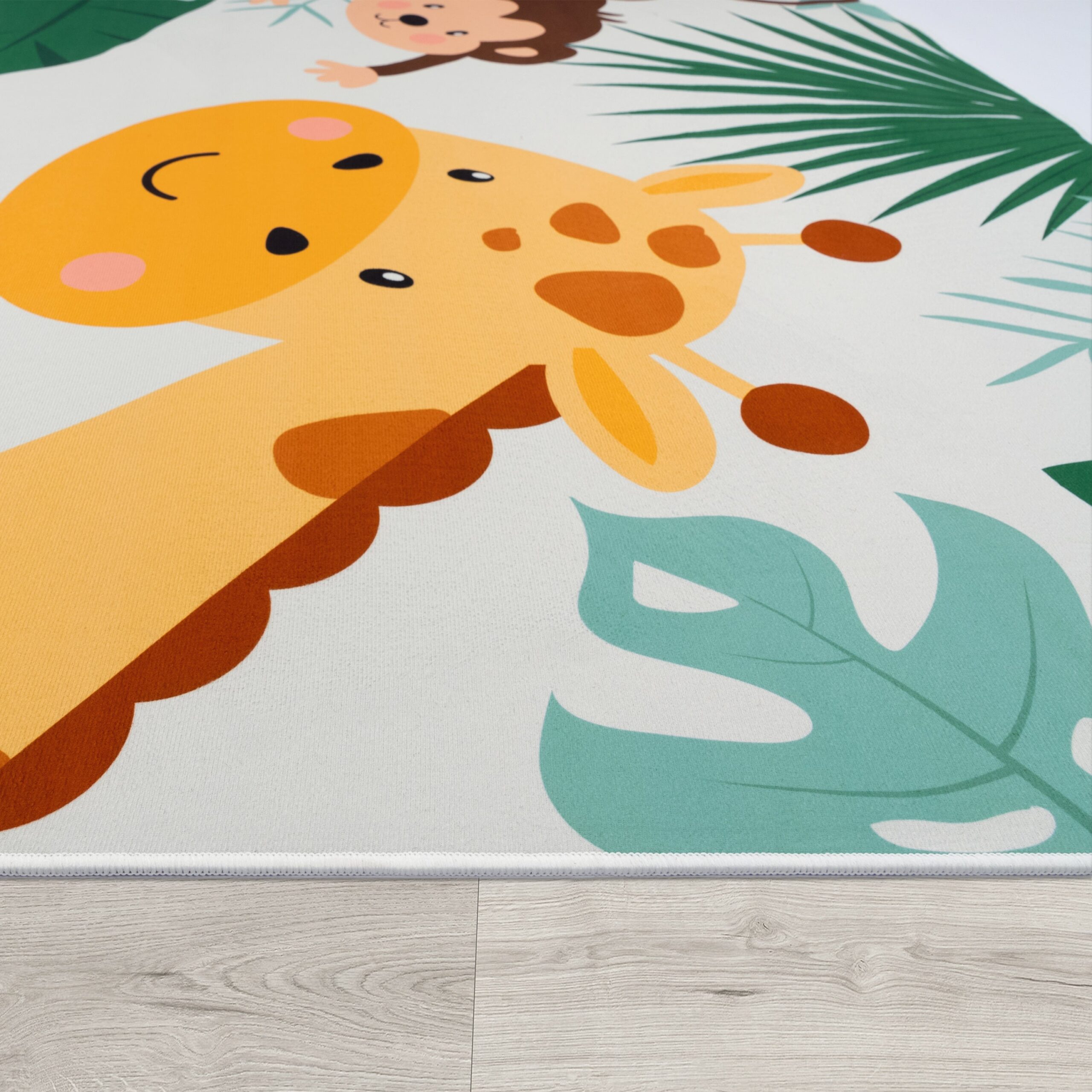 Kids Rug Lilo Jungle Animal Play Mat with Lion Giraffe Monkey in Beige - Image 3
