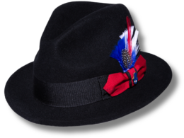 Ferrecci Brooks Soft 100% Australian Wool Felt Body With Removable Feather Black/Red Hat Great For Travel