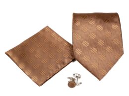 Men's Brown Round Geometric Pattern Design 4-pc Necktie Box Set
