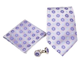Men's Funky Purple Floral Pattern Design 4-pc Necktie Box Set
