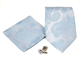 Men's Light Blue Paisley Geometric Pattern Design 4-pc Necktie Box Set