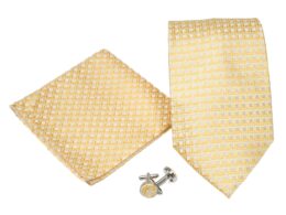 Men's Yellow Striped Grid Pattern Design 4-pc Necktie Box Set