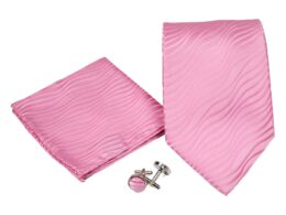 Men's Pink on Pink Wavy Pattern Design 4-pc Necktie Box Set