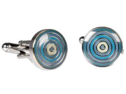 Silvertone Circle Blue Cufflinks with Jewelry Box