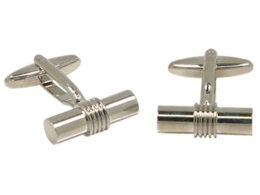 Silvertone Tube Cufflinks with Jewelry Box