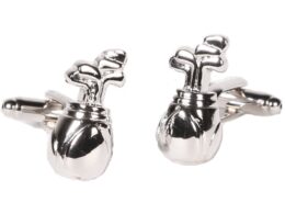 Silvertone Novelty Golf Clubs Cufflinks with Jewelry Box