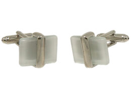 Men’s Silvertone Square Pearl Gemstone Cufflinks
