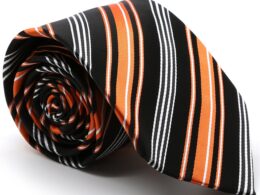 Mens Dads Classic Black Orange Striped Pattern Business Casual Necktie & Hanky Set D-4